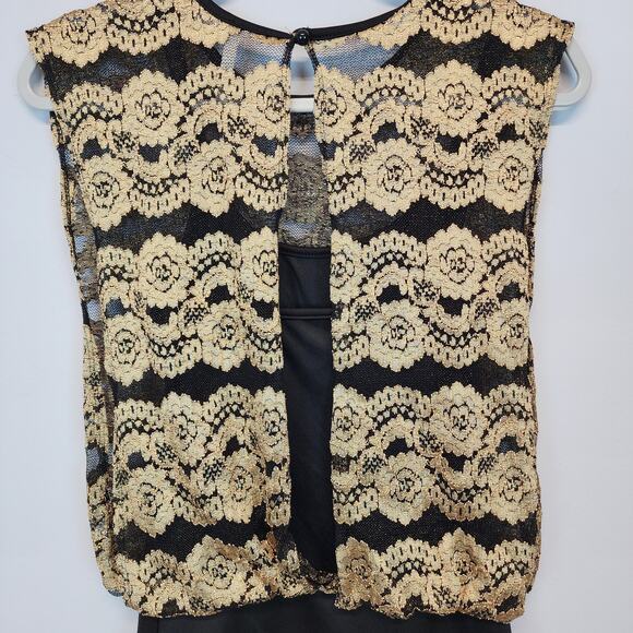 Vintage Y2K Gold Lace Banded Mini Dress Size S Bodycon Sleeveless Evening Glam - Picture 8 of 14